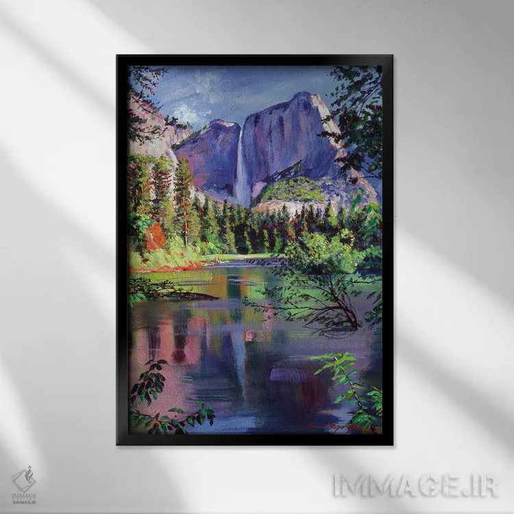 تابلو دکوراتیو آبشار یوسمیتی اثر دیوید لوید گلوور - نمای قابدار مشکی