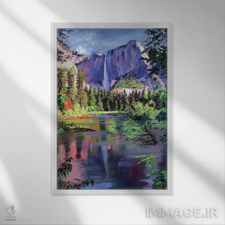 تابلو دکوراتیو آبشار یوسمیتی اثر دیوید لوید گلوور - نمای قابدار سفید