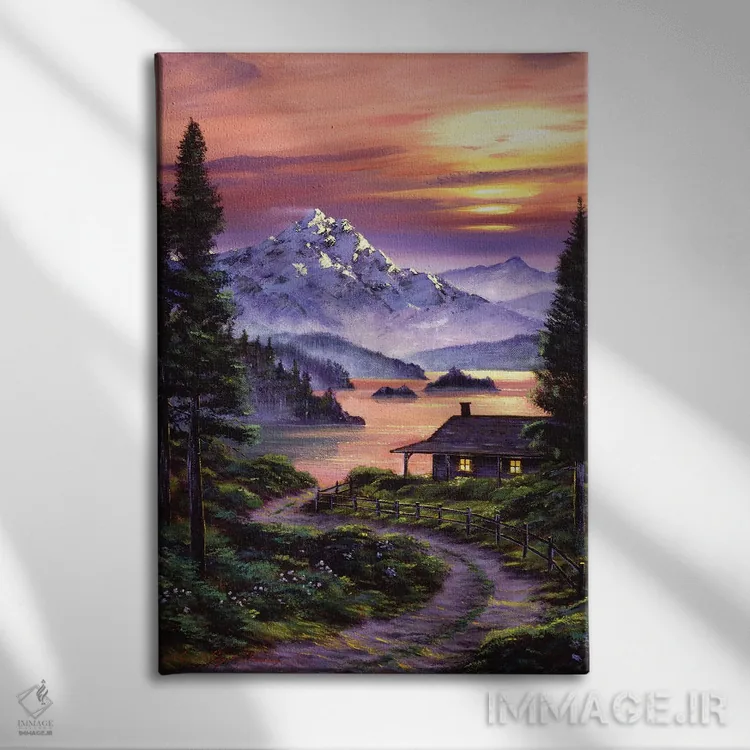 تابلو دکوراتیو کلبه کنار دریاچه اثر دیوید لوید گلوور - نمای روبهرو روی دیوار