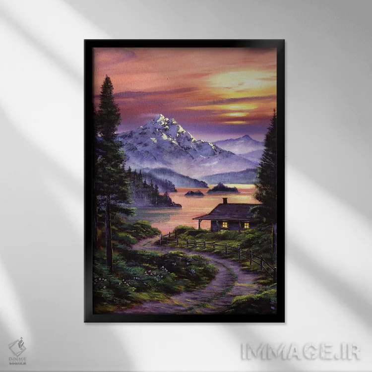 تابلو دکوراتیو کلبه کنار دریاچه اثر دیوید لوید گلوور - نمای قابدار مشکی