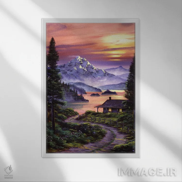 تابلو دکوراتیو کلبه کنار دریاچه اثر دیوید لوید گلوور - نمای قابدار سفید
