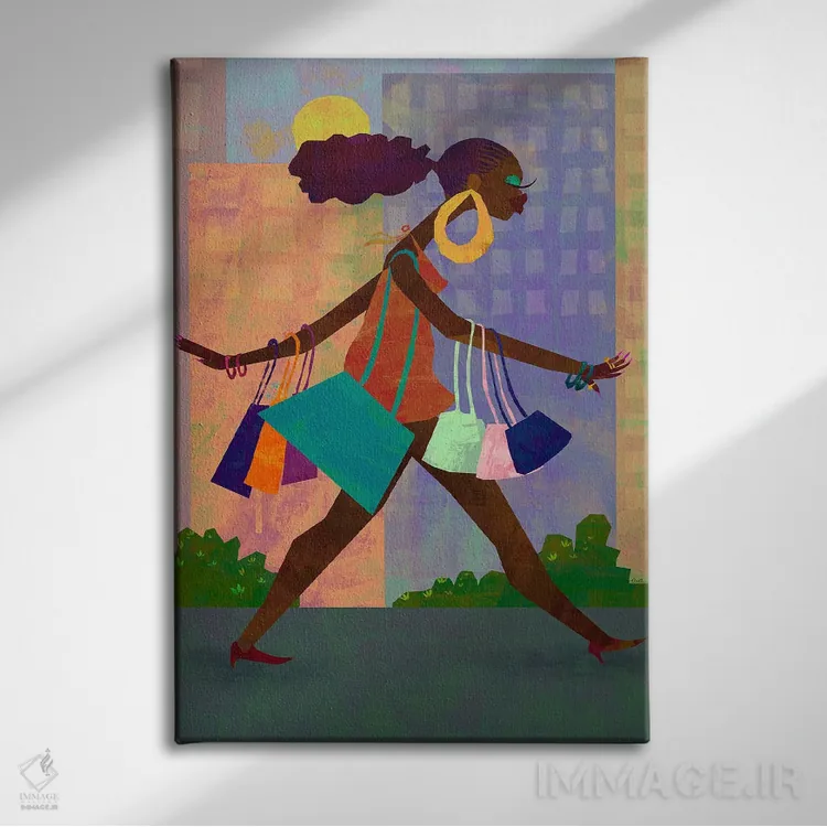 تابلو دکوراتیو زن دارای کیف زیاد اثر دی لاشه آرتیستری - نمای روبهرو روی دیوار