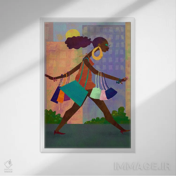 تابلو دکوراتیو زن دارای کیف زیاد اثر دی لاشه آرتیستری - نمای قابدار سفید