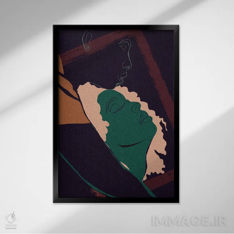 تابلو مینیمال راضی و سرشار اثر دی لاشه آرتیستری - نمای قابدار مشکی