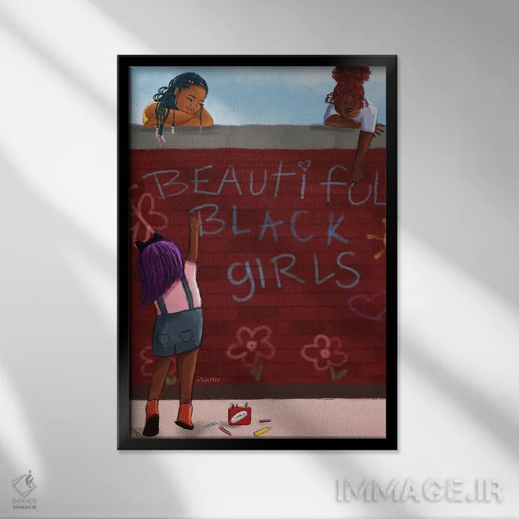 تابلو دکوراتیو دختران سیاه پوست زیبا اثر دی لاشه آرتیستری - نمای قابدار مشکی