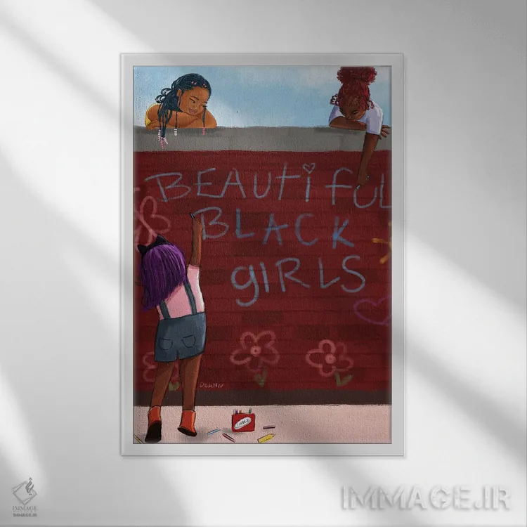 تابلو دکوراتیو دختران سیاه پوست زیبا اثر دی لاشه آرتیستری - نمای قابدار سفید