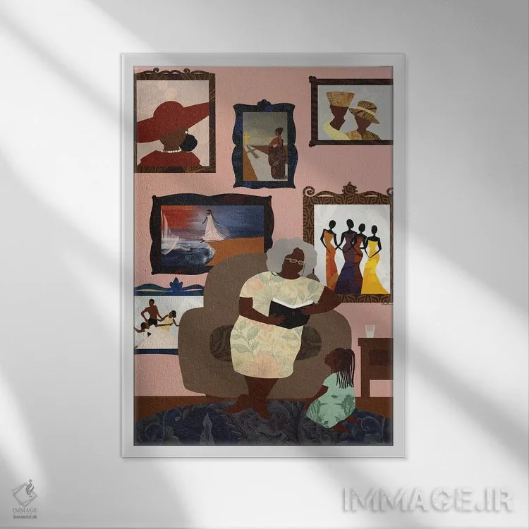 تابلو دکوراتیو دیوار مادربزرگم اثر دی لاشه آرتیستری - نمای قابدار سفید