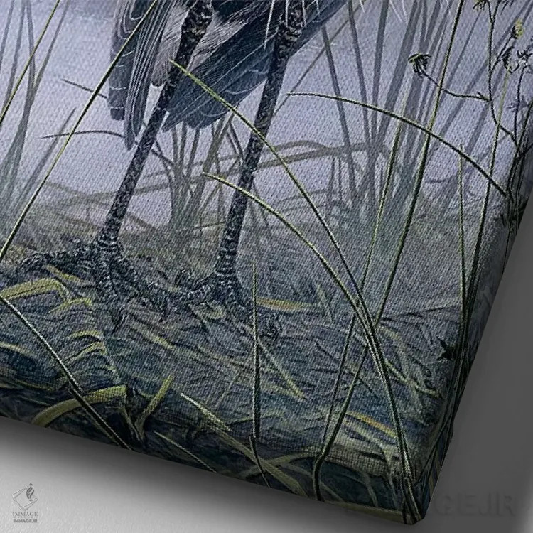 تابلو دکوراتیو حواصیل اندیشناک اثر دان لی -لگر - نمای نزدیک بافت بوم