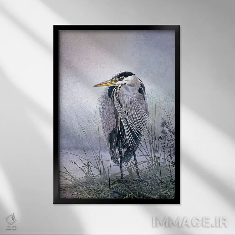 تابلو دکوراتیو حواصیل اندیشناک اثر دان لی -لگر - نمای قابدار مشکی