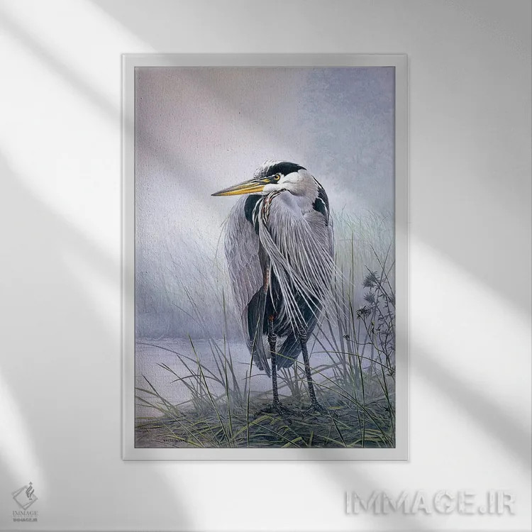 تابلو دکوراتیو حواصیل اندیشناک اثر دان لی -لگر - نمای قابدار سفید