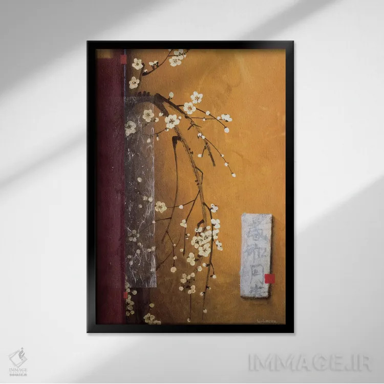 تابلو دکوراتیو شکوفه های شرقی شماره ۳ اثر دان لی -لگر - نمای قابدار مشکی