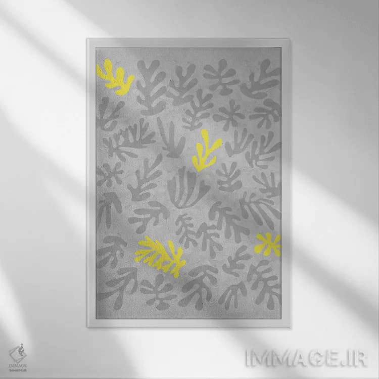 تابلو انتزاعی زرد و خاکستری XII اثر دانیلو د آلکساندریا - نمای قابدار سفید