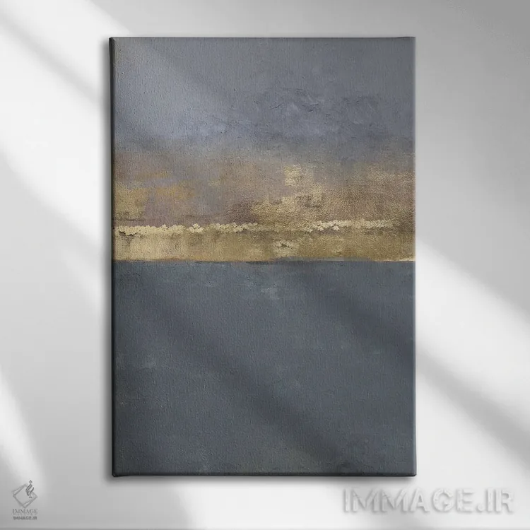 تابلو مینیمال خاکستری طلایی انتزاعی اثر دانیلو د آلکساندریا - نمای روبهرو روی دیوار