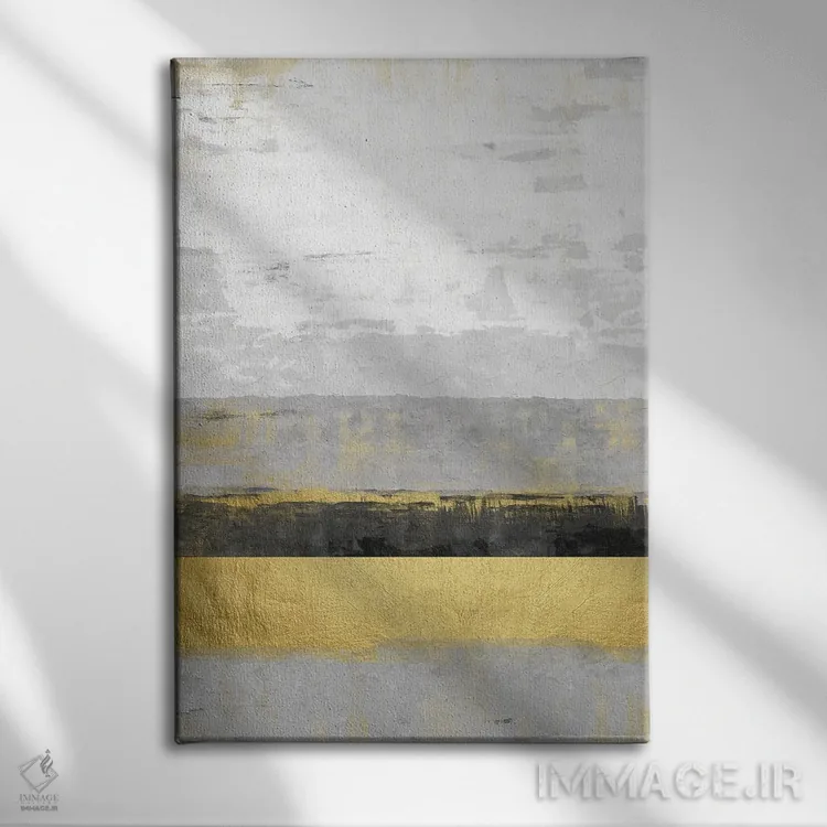 تابلو مینیمال سفید طلایی انتزاعی اثر دانیلو د آلکساندریا - نمای روبهرو روی دیوار