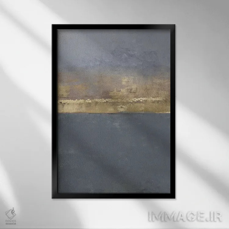 تابلو مینیمال خاکستری طلایی انتزاعی اثر دانیلو د آلکساندریا - نمای قابدار مشکی