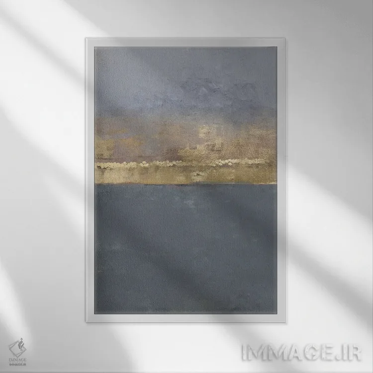 تابلو مینیمال خاکستری طلایی انتزاعی اثر دانیلو د آلکساندریا - نمای قابدار سفید