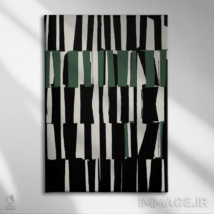 تابلو مینیمال هندسی سبز انتزاعی دو اثر دانیلو د آلکساندریا - نمای روبهرو روی دیوار