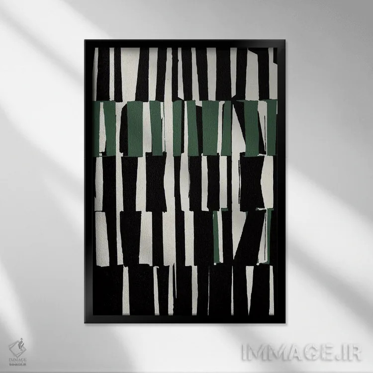 تابلو مینیمال هندسی سبز انتزاعی دو اثر دانیلو د آلکساندریا - نمای قابدار مشکی
