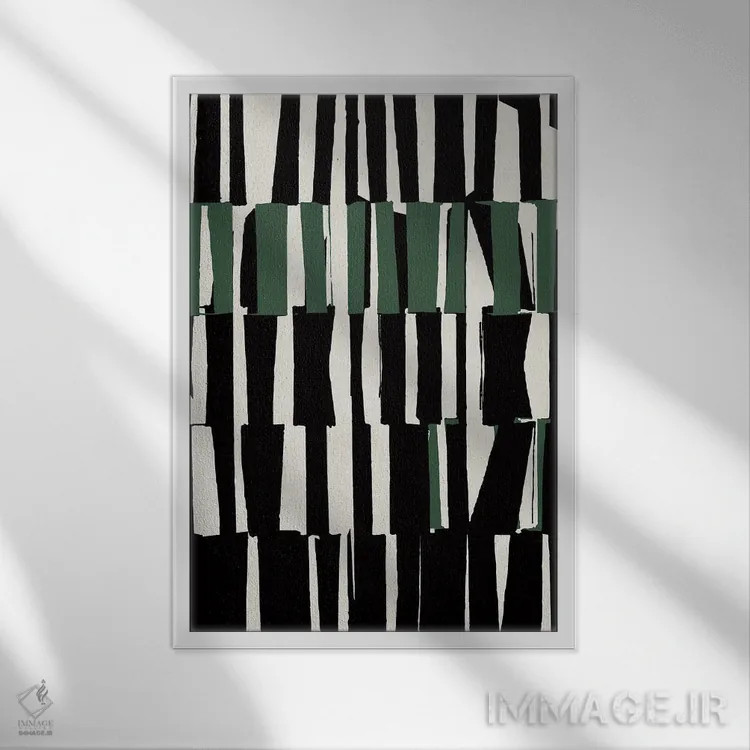 تابلو مینیمال هندسی سبز انتزاعی دو اثر دانیلو د آلکساندریا - نمای قابدار سفید