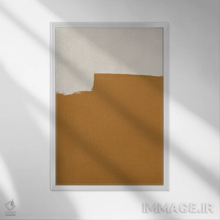 تابلو مینیمال هندسی اخرایی انتزاعی چهار اثر دانیلو د آلکساندریا - نمای قابدار سفید