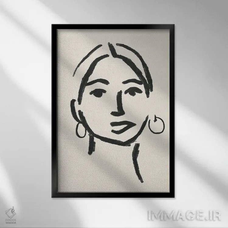 تابلو مینیمال چهره دختر انتزاعی سه اثر دانیلو د آلکساندریا - نمای قابدار مشکی