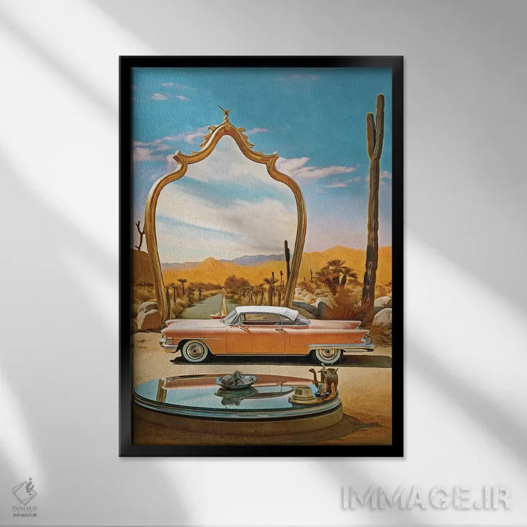 تابلو دکوراتیو سوررئالیسم؛ ماشین و آینه دو اثر دانیلو د آلکساندریا - نمای قابدار مشکی
