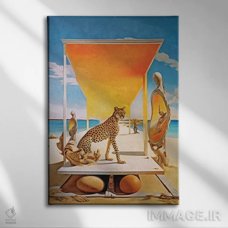 تابلو دکوراتیو سوررئالیسم؛ یوزپلنگ و آینه اثر دانیلو د آلکساندریا - نمای روبهرو روی دیوار