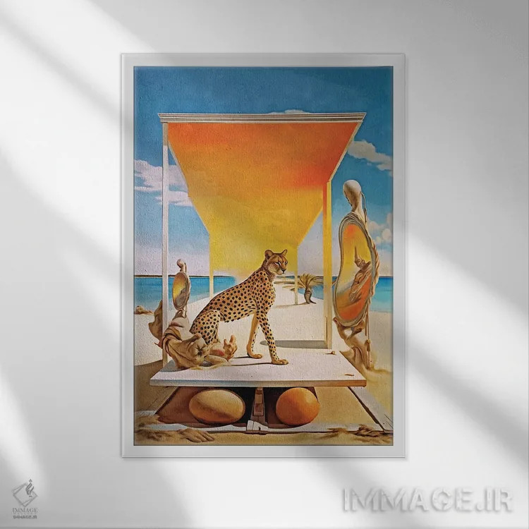 تابلو دکوراتیو سوررئالیسم؛ یوزپلنگ و آینه اثر دانیلو د آلکساندریا - نمای قابدار سفید