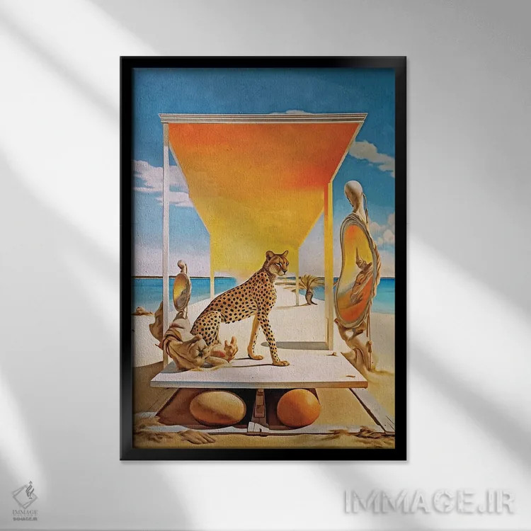 تابلو دکوراتیو سوررئالیسم؛ یوزپلنگ و آینه اثر دانیلو د آلکساندریا - نمای قابدار مشکی