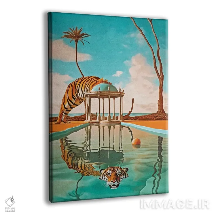تابلو دکوراتیو سوررئالیسم؛ ببر در استخر اثر دانیلو د آلکساندریا - نمای پرسپکتیو محصول