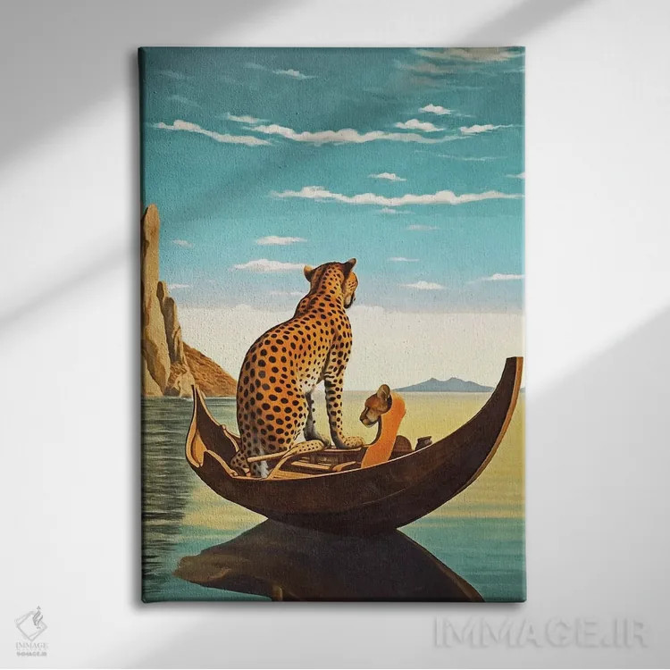 تابلو دکوراتیو سوررئالیسم؛ یوزپلنگ در قایق اثر دانیلو د آلکساندریا - نمای روبهرو روی دیوار