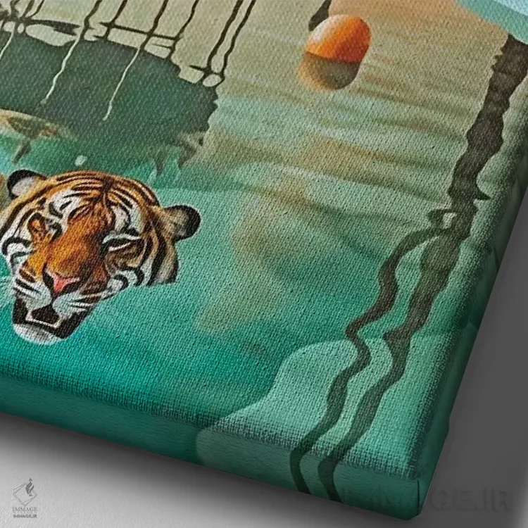 تابلو دکوراتیو سوررئالیسم؛ ببر در استخر اثر دانیلو د آلکساندریا - نمای نزدیک بافت بوم