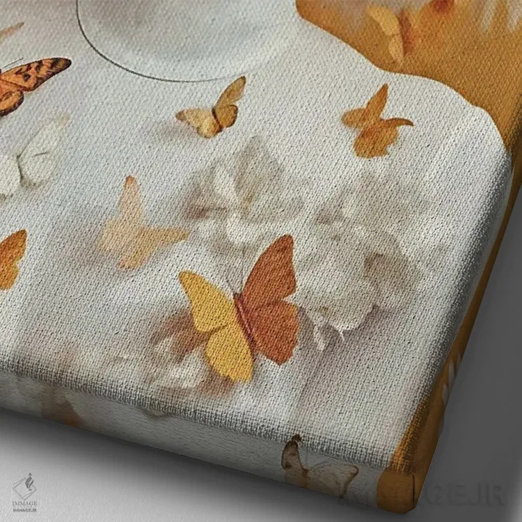 تابلو دکوراتیو زن با گل ها و پروانه های زرد اثر دانیلو د آلکساندریا - نمای نزدیک بافت بوم