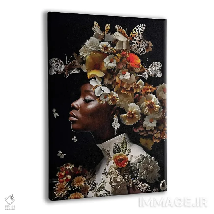 تابلو دکوراتیو زن با گل ها و طلای سفید اثر دانیلو د آلکساندریا - نمای پرسپکتیو محصول