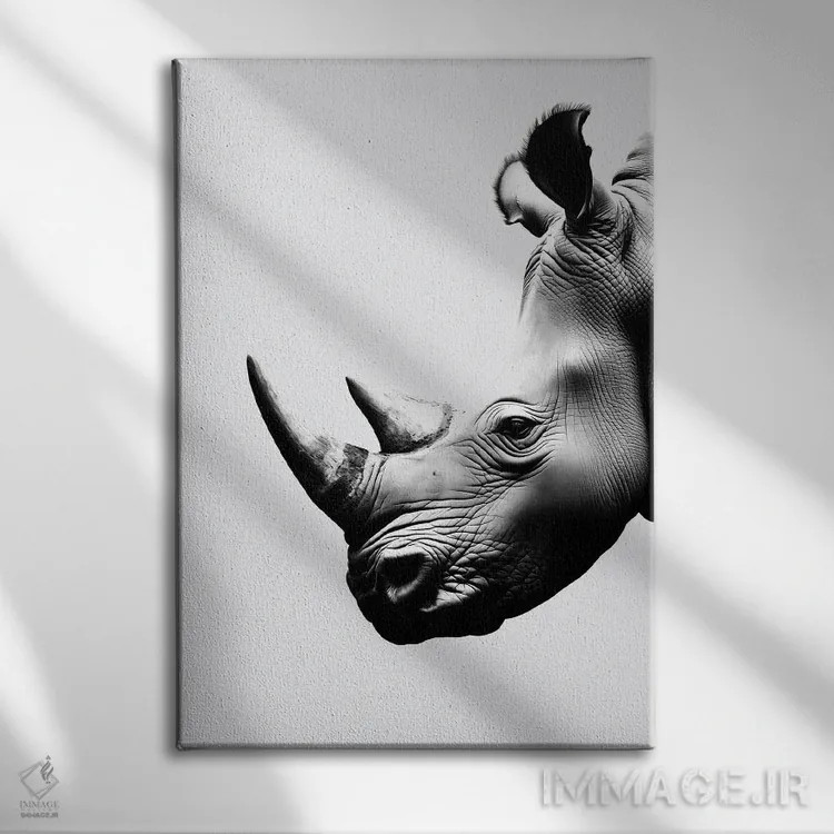 تابلو دکوراتیو کرگدن به سبک مینیمالیستی اثر دانیلو د آلکساندریا - نمای روبهرو روی دیوار