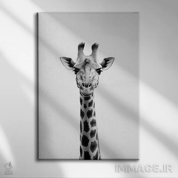 تابلو دکوراتیو زرافه به سبک مینیمالیستی اثر دانیلو د آلکساندریا - نمای روبهرو روی دیوار