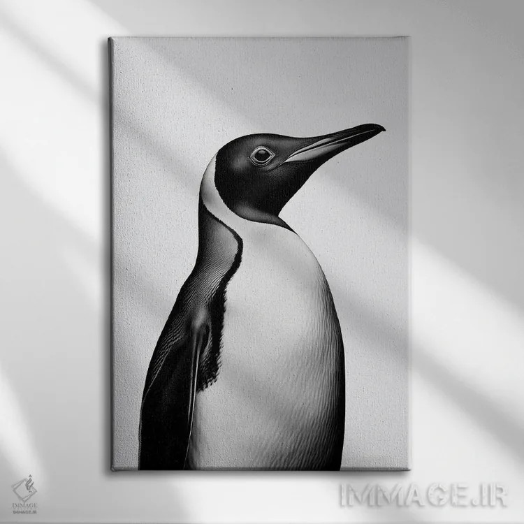 تابلو دکوراتیو پنگوئن به سبک مینیمالیستی اثر دانیلو د آلکساندریا - نمای روبهرو روی دیوار