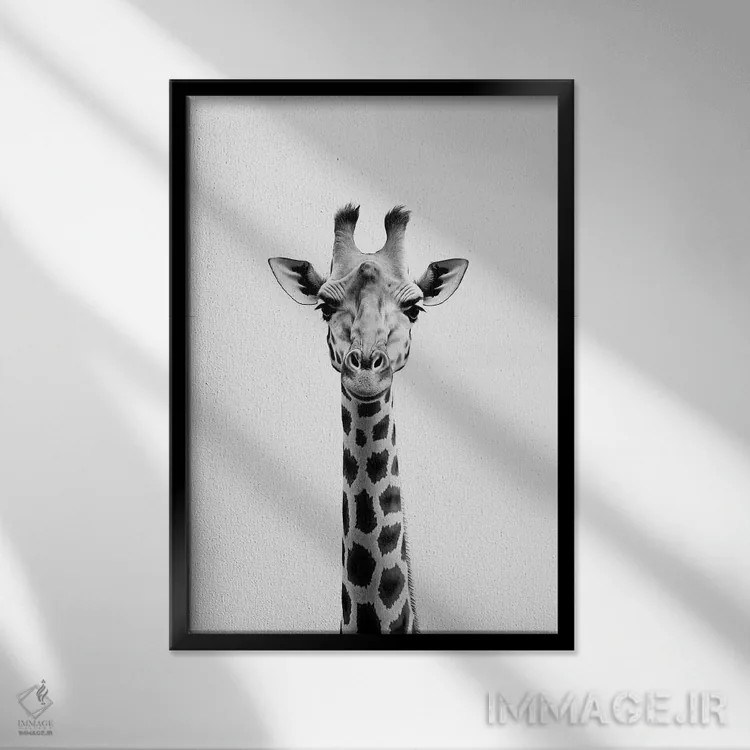 تابلو دکوراتیو زرافه به سبک مینیمالیستی اثر دانیلو د آلکساندریا - نمای قابدار مشکی
