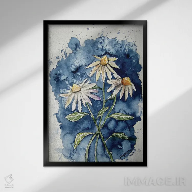 تابلو دکوراتیو سه گل مروارید اثر درک مک کری - نمای قابدار مشکی