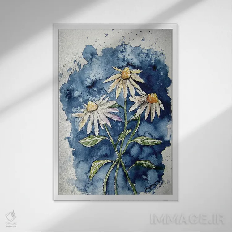 تابلو دکوراتیو سه گل مروارید اثر درک مک کری - نمای قابدار سفید