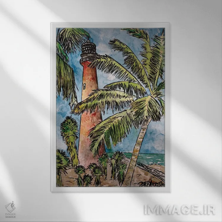تابلو دکوراتیو فانوس دریایی کیپ فلوریدا اثر درک مک کری - نمای قابدار سفید