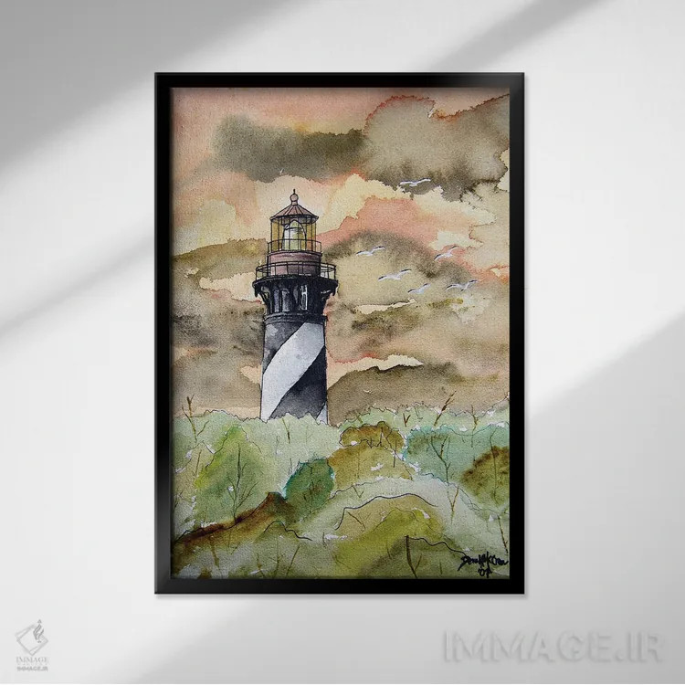 تابلو دکوراتیو فانوس دریایی سنت آگوستین اثر درک مک کری - نمای قابدار مشکی