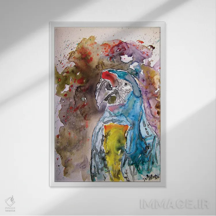 تابلو دکوراتیو هنر یوپو: طوطی ماکائو اثر درک مک کری - نمای قابدار سفید