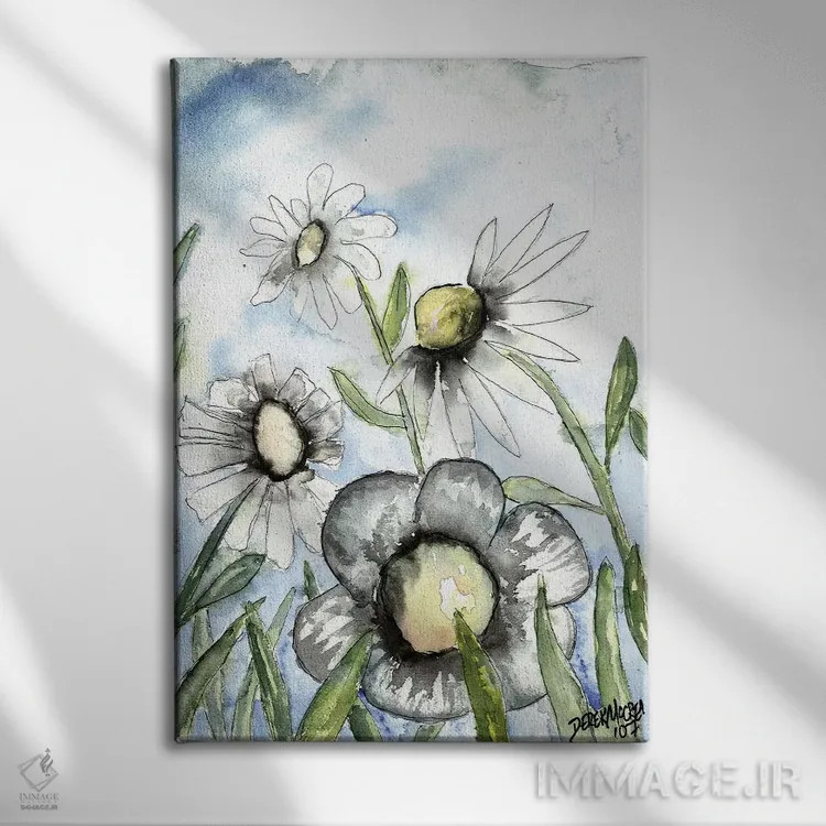 تابلو دکوراتیو مزرعه ای از مارجریتاهای سفید اثر درک مک کری - نمای روبهرو روی دیوار