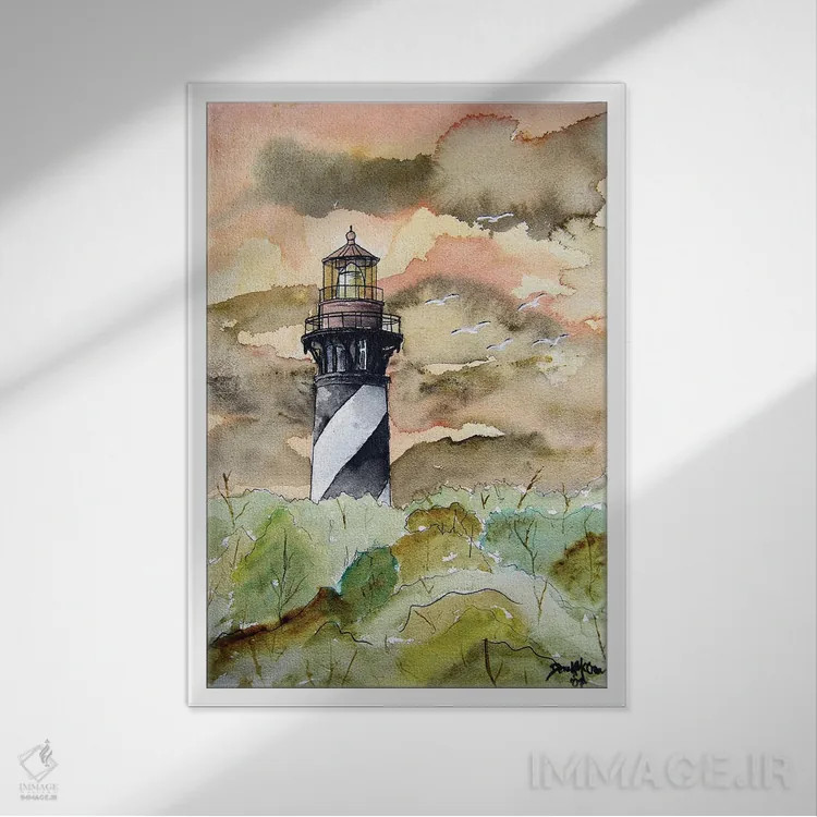 تابلو دکوراتیو فانوس دریایی سنت آگوستین اثر درک مک کری - نمای قابدار سفید