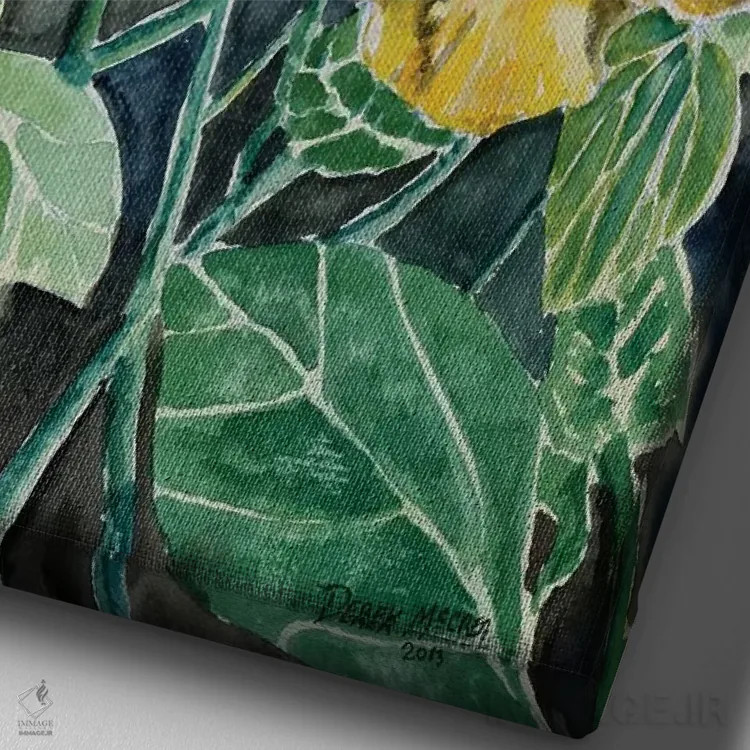 تابلو دکوراتیو گل های هیبیسکوس گرمسیری اثر درک مک کری - نمای نزدیک بافت بوم