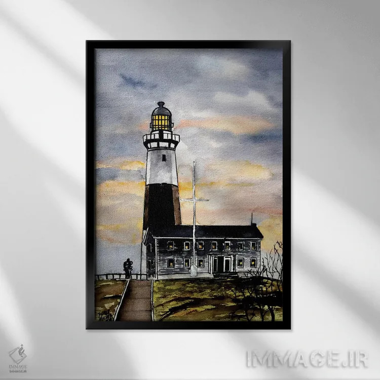 تابلو دکوراتیو فانوس دریایی مونتاک پوینت اثر درک مک کری - نمای قابدار مشکی