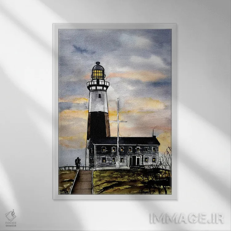 تابلو دکوراتیو فانوس دریایی مونتاک پوینت اثر درک مک کری - نمای قابدار سفید