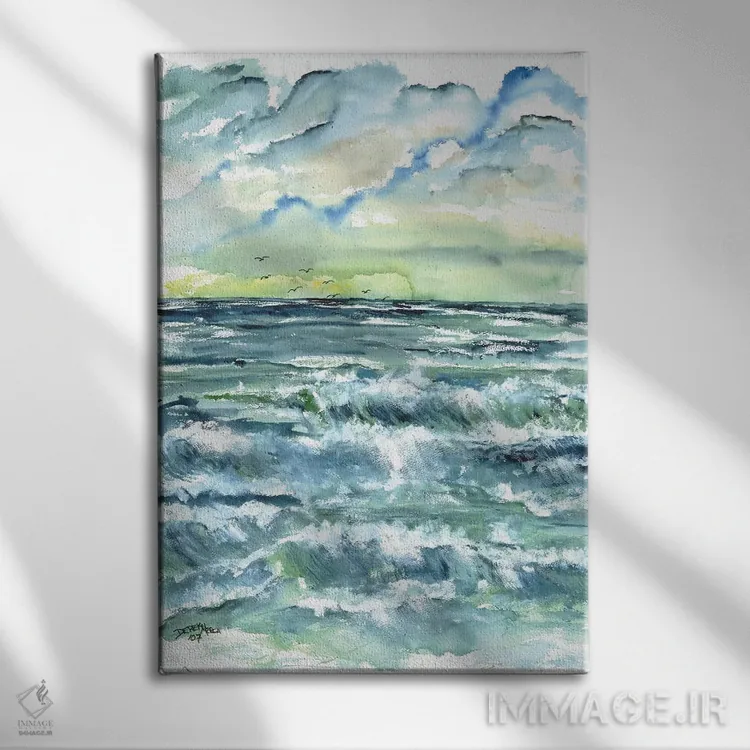 تابلو مدرن چشم انداز دریا با موج ها اثر درک مک کری - نمای روبهرو روی دیوار