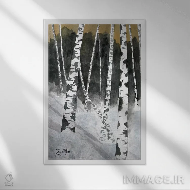 تابلو دکوراتیو درختان غان اثر درک مک کری - نمای قابدار سفید